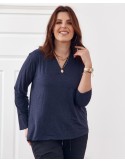 Classic V-neck blouse, navy blue FG561 - Online store - Boutique